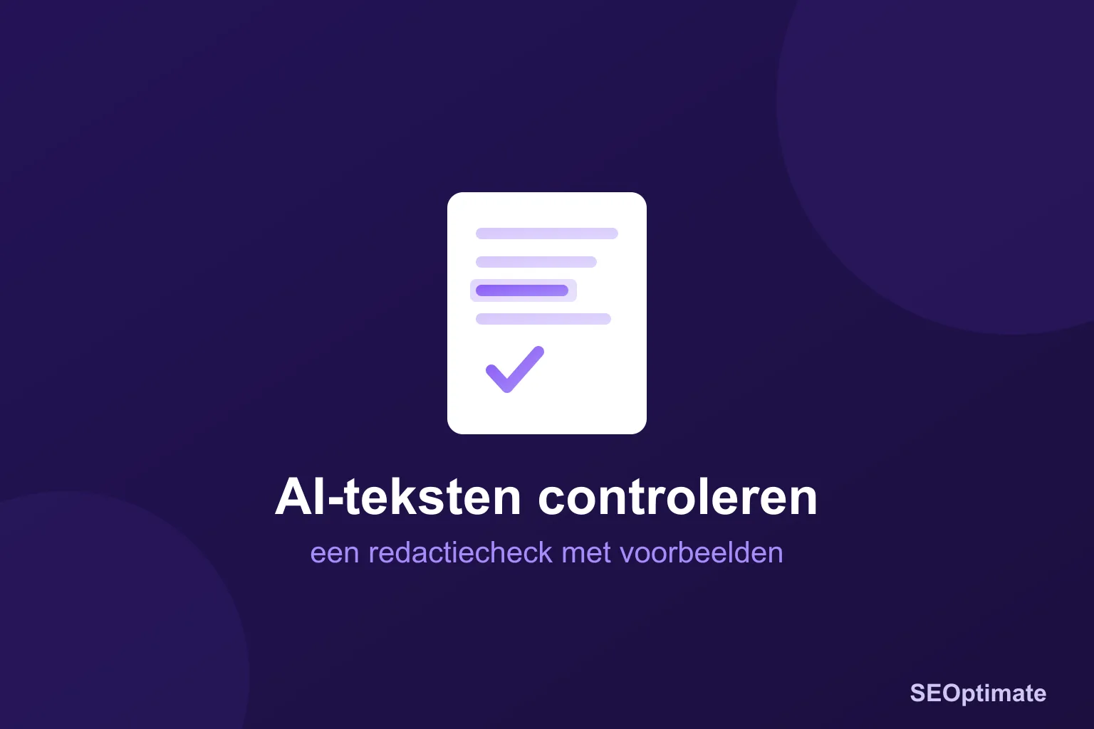Document met rode markeringen op donkerpaarse achtergrond, titel: AI-teksten controleren