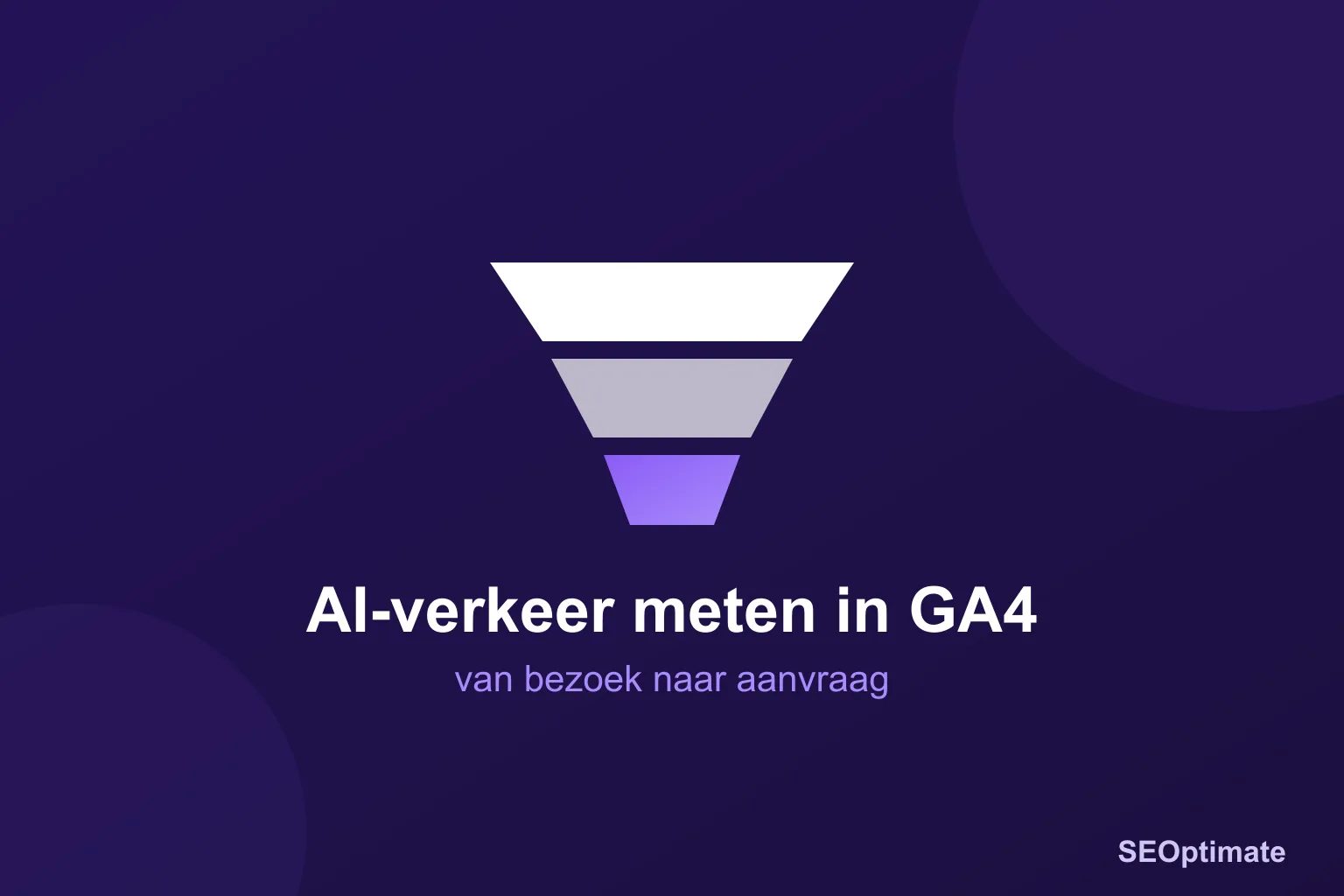 Trechter met drie lagen op donkerpaarse achtergrond, titel: AI-verkeer meten in GA4