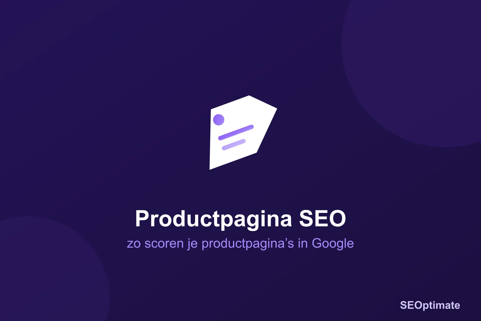 Prijskaartje op donkerpaarse achtergrond, titel: productpagina SEO