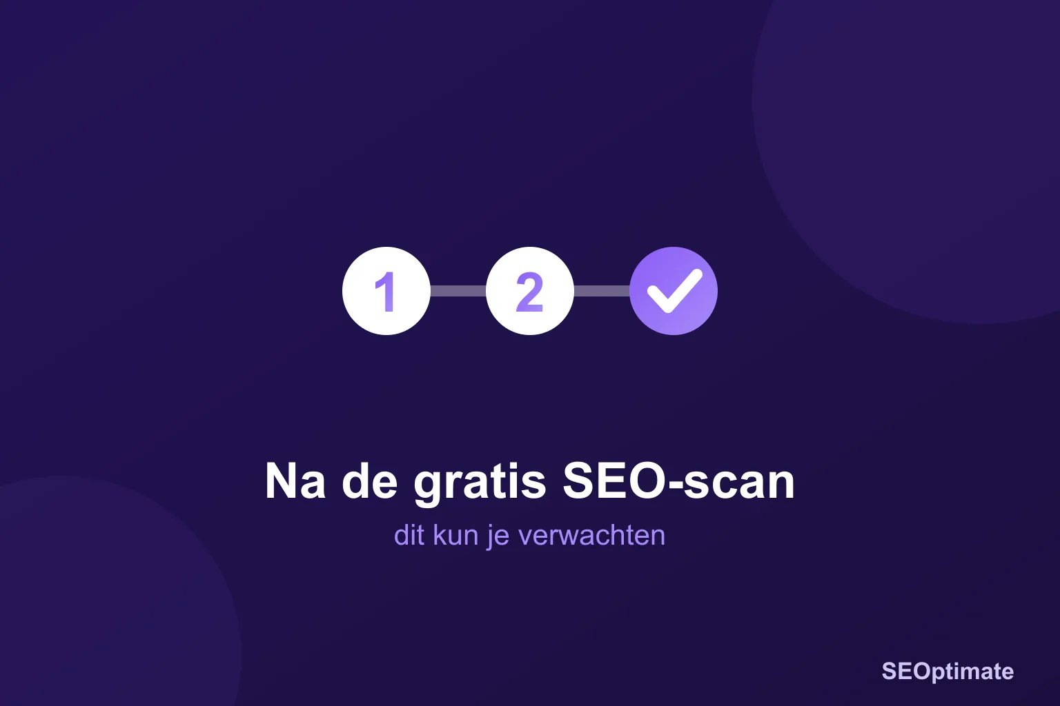 Drie stappen met een vinkje op donkerpaarse achtergrond, titel: na de gratis SEO-scan