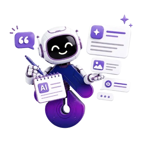 SEOptimate-robot die een artikel schrijft achter een scherm