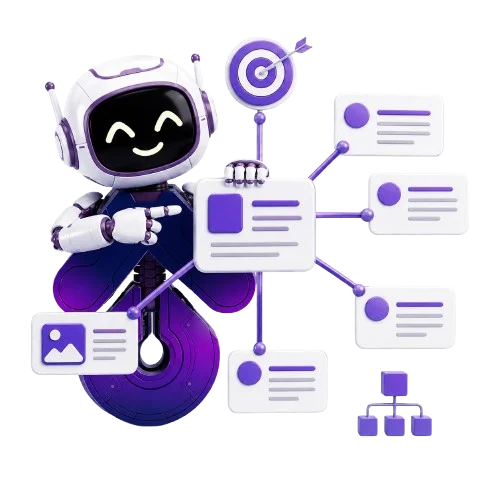 SEOptimate-robot die een contentstructuur met clusters en verbindingen opbouwt