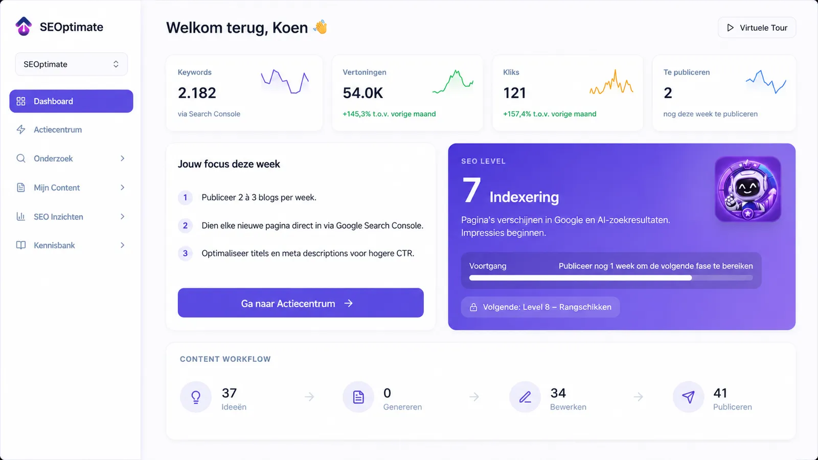 The SEOptimate dashboard showing SEO opportunities for an online store